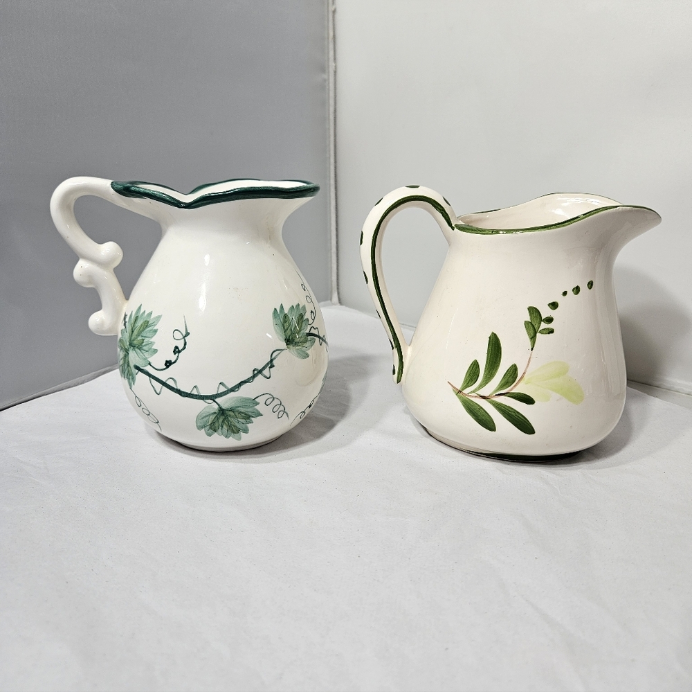 Lot of 2 Floral Ceramic Pitchers